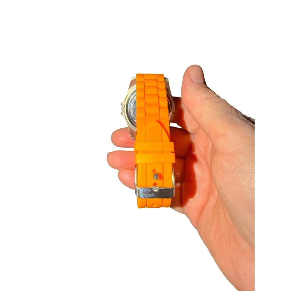 Bright Orange Accutime‎ Quartz Watch Silicone Band Analog Casual Sporty Style